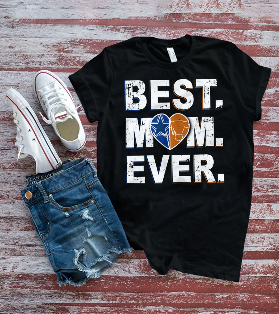 Best Mom Ever Cowboys Star And Longhorn Heart T-Shirt