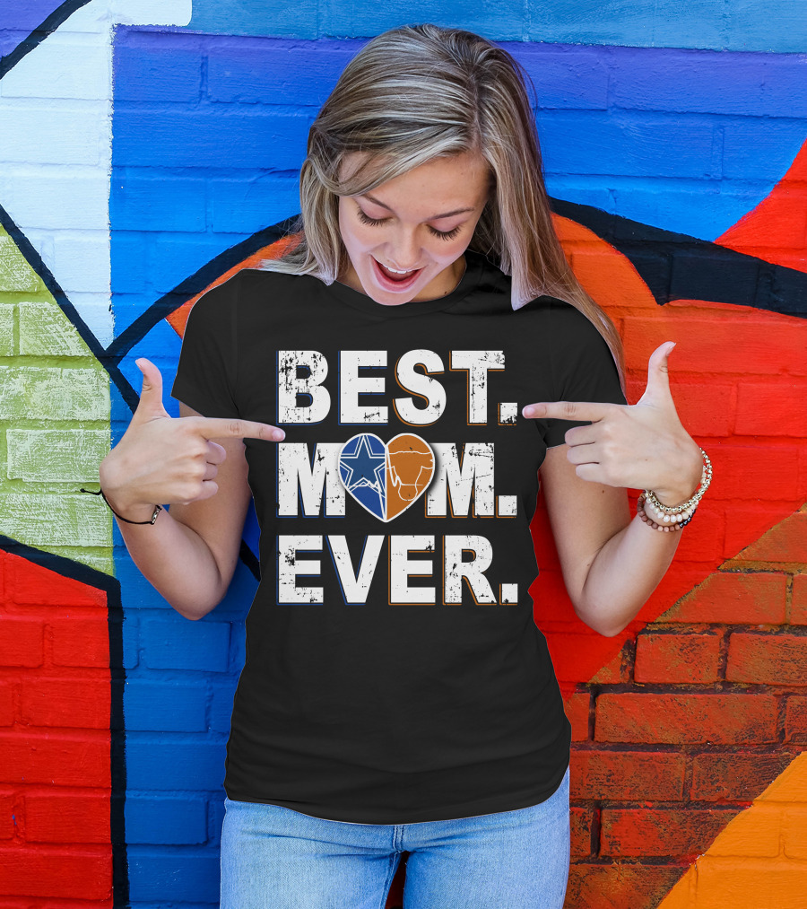 Best Mom Ever Cowboys Star And Longhorn Heart T-Shirt