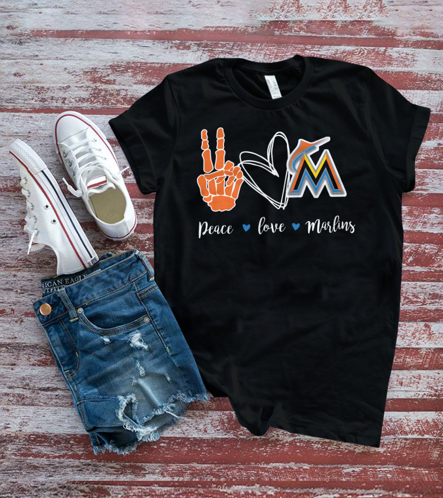 Peace Love Marlins Miami Marlins T-Shirt