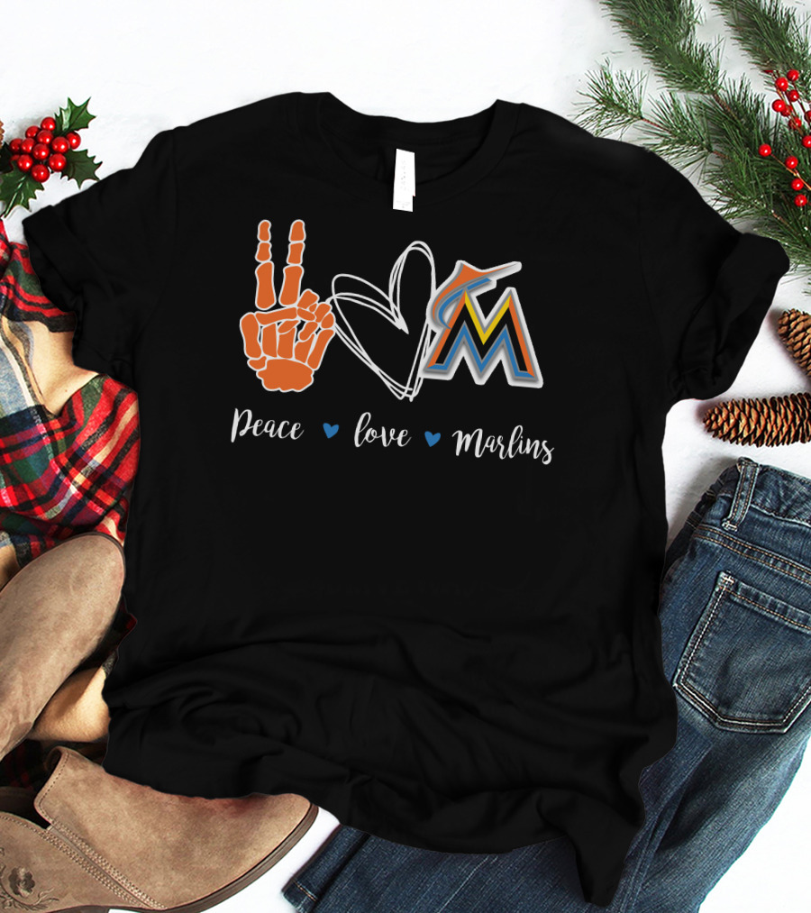 Peace Love Marlins Miami Marlins T-Shirt