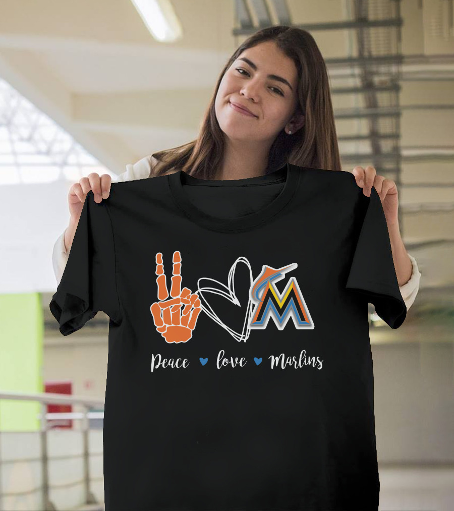 Peace Love Marlins Miami Marlins T-Shirt