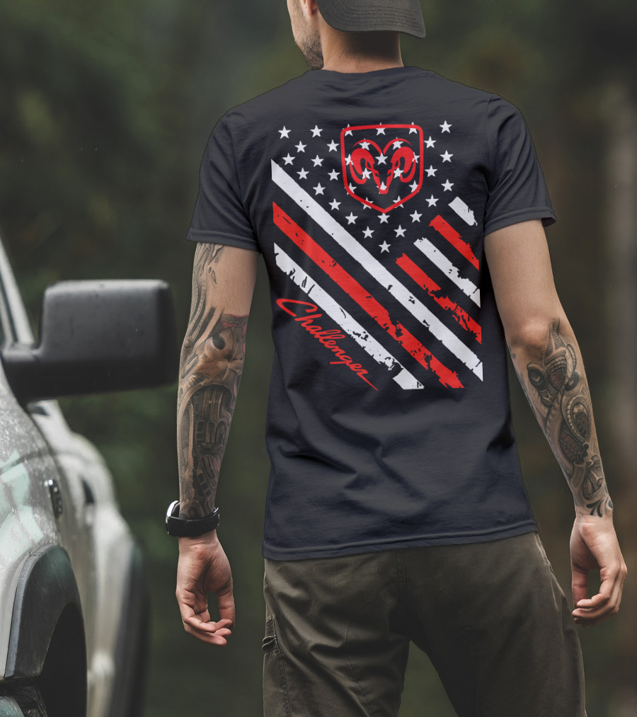 Dodge Challenger Ram American Flag Stripes Stars T-Shirt