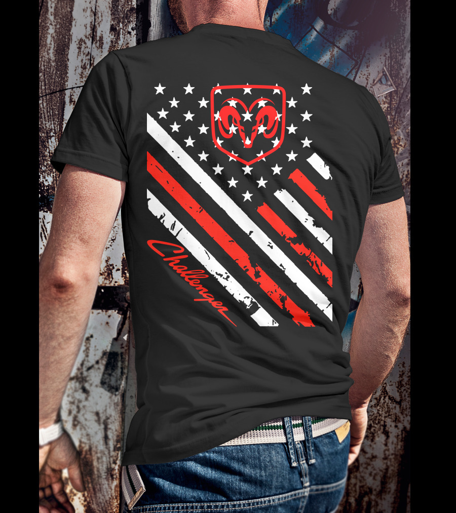Dodge Challenger Ram American Flag Stripes Stars T-Shirt