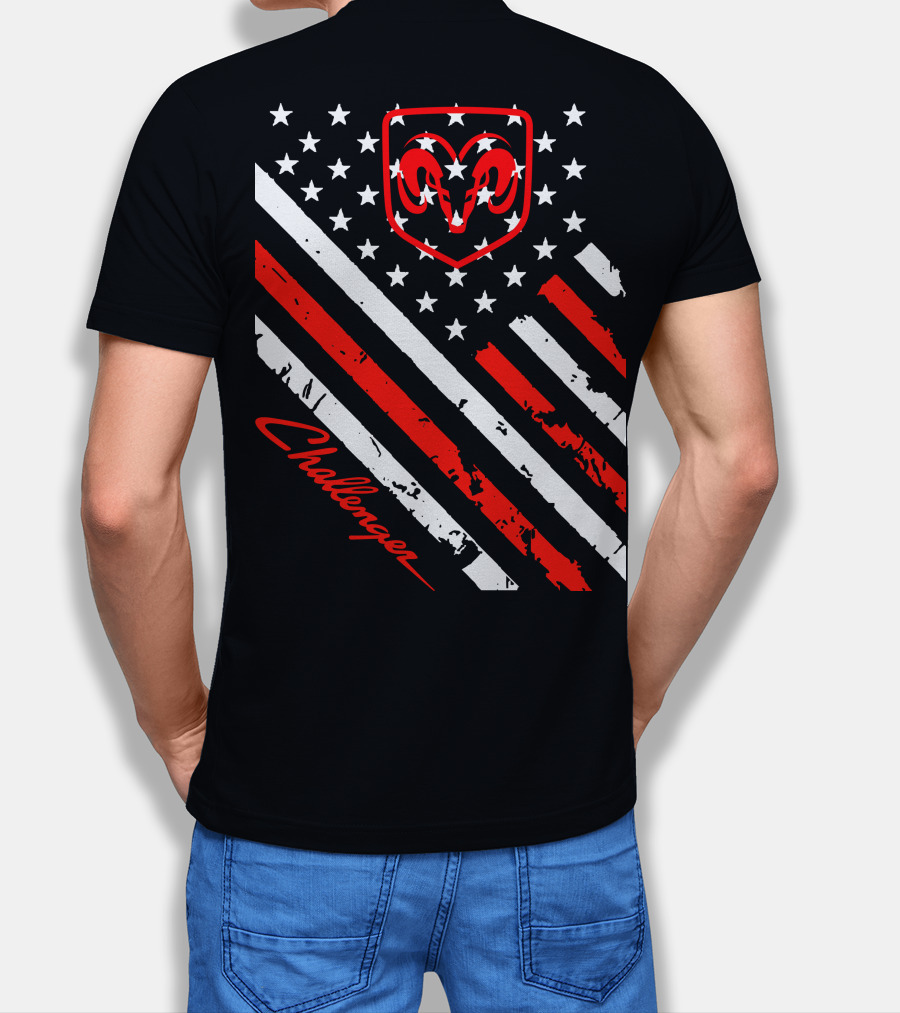 Dodge Challenger Ram American Flag Stripes Stars T-Shirt