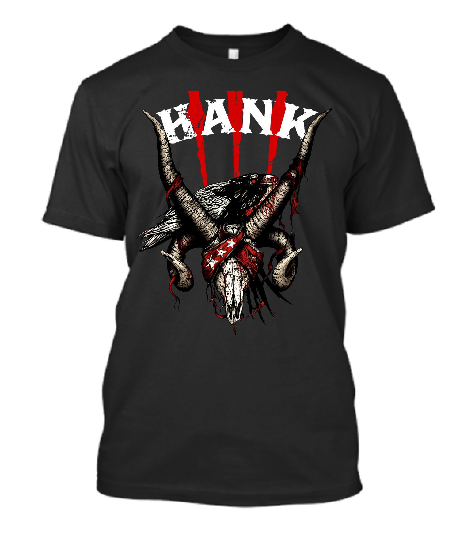 Hank III Bird Skull And Goat Horns Red Stripes T-Shirt