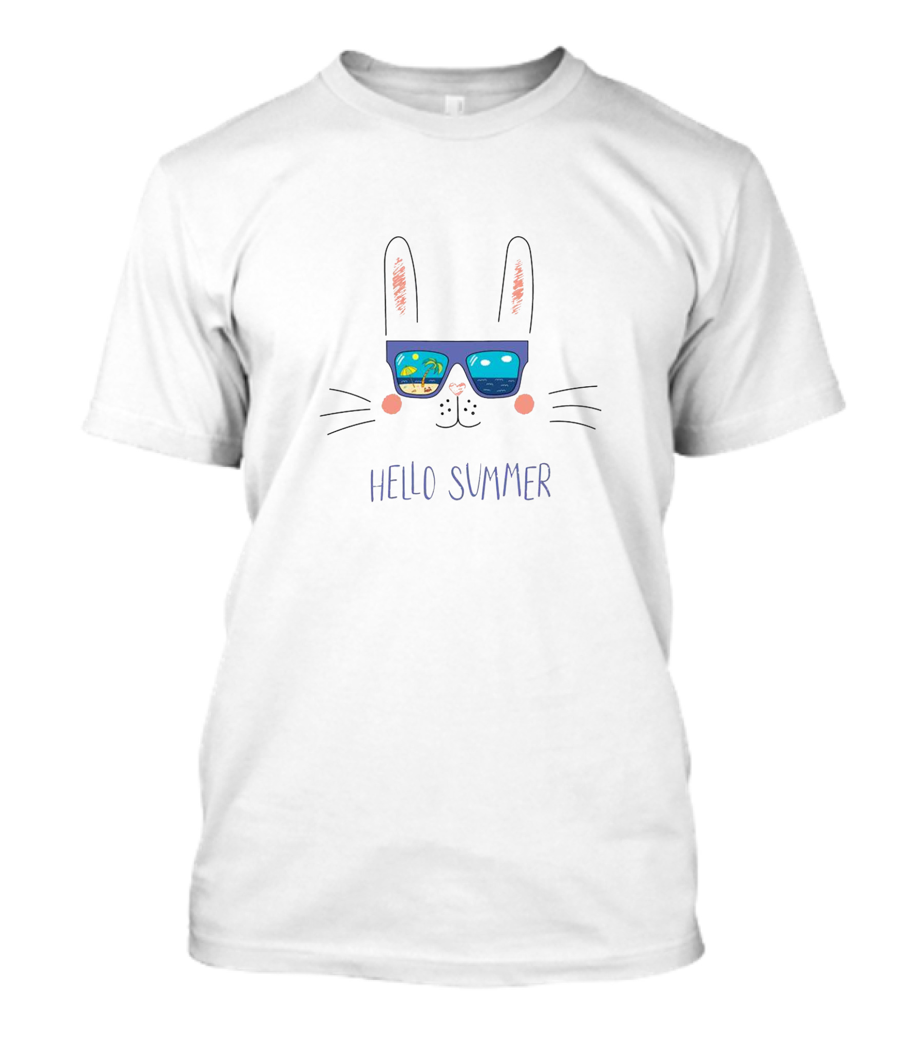 Hello Summer Beach Bunny Sunglasses With Palm Tree Reflection T-Shirt