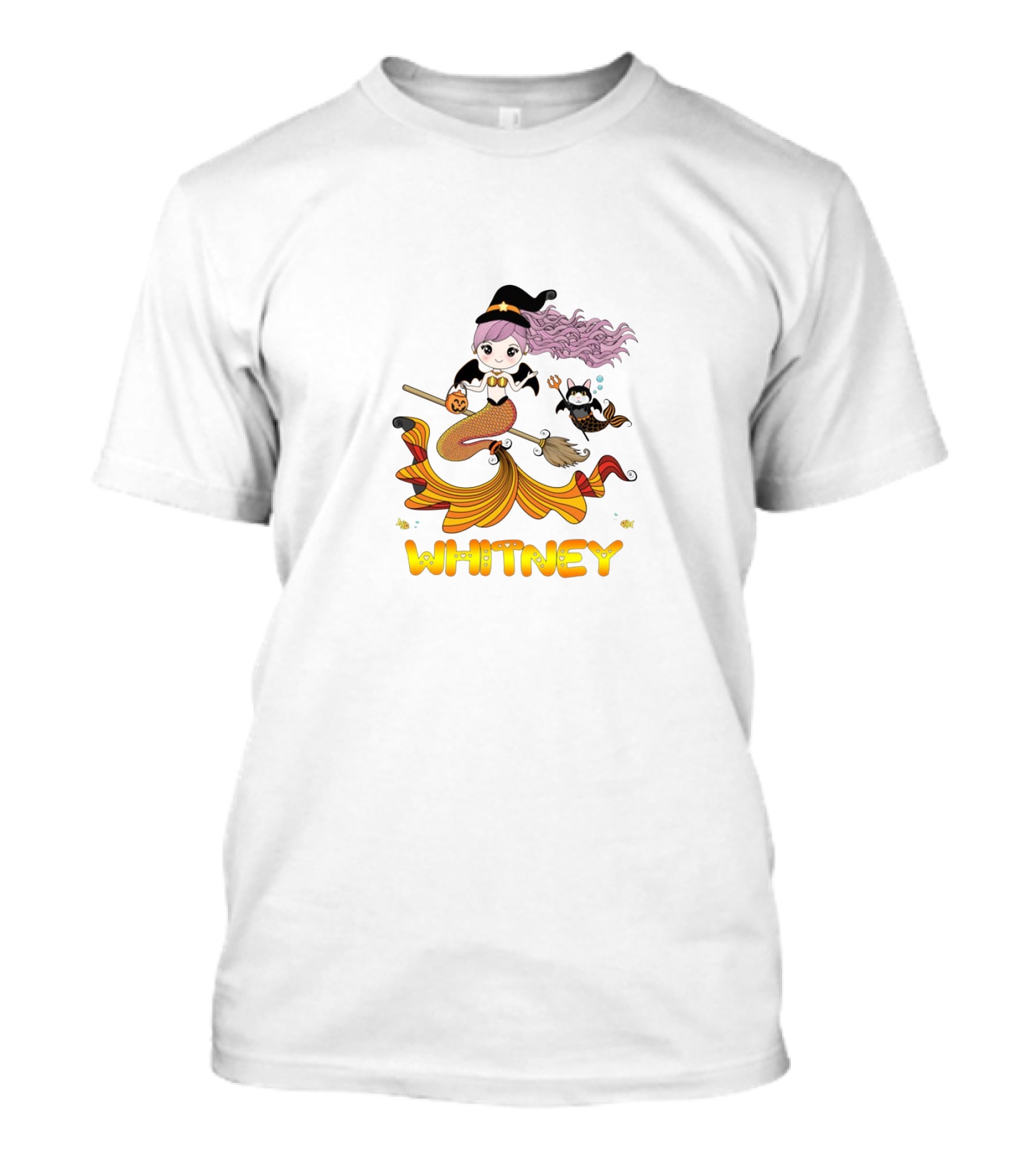 WHITNEY Halloween Witch Flying On Broom With Cat T-Shirt