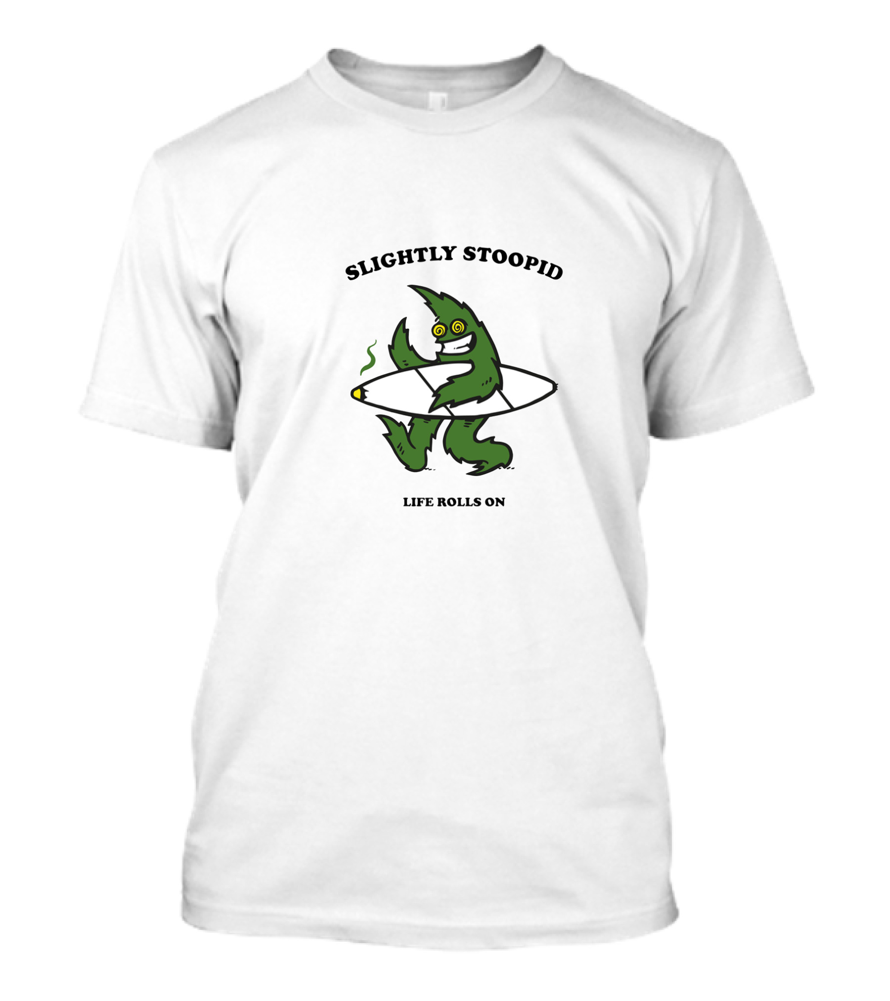 Slightly Stoopid Life Rolls On Green Character With Surfboard T-Shirt