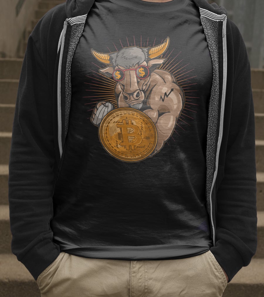Bull With Bitcoin Shield And Dollar Sign Glasses T-Shirt