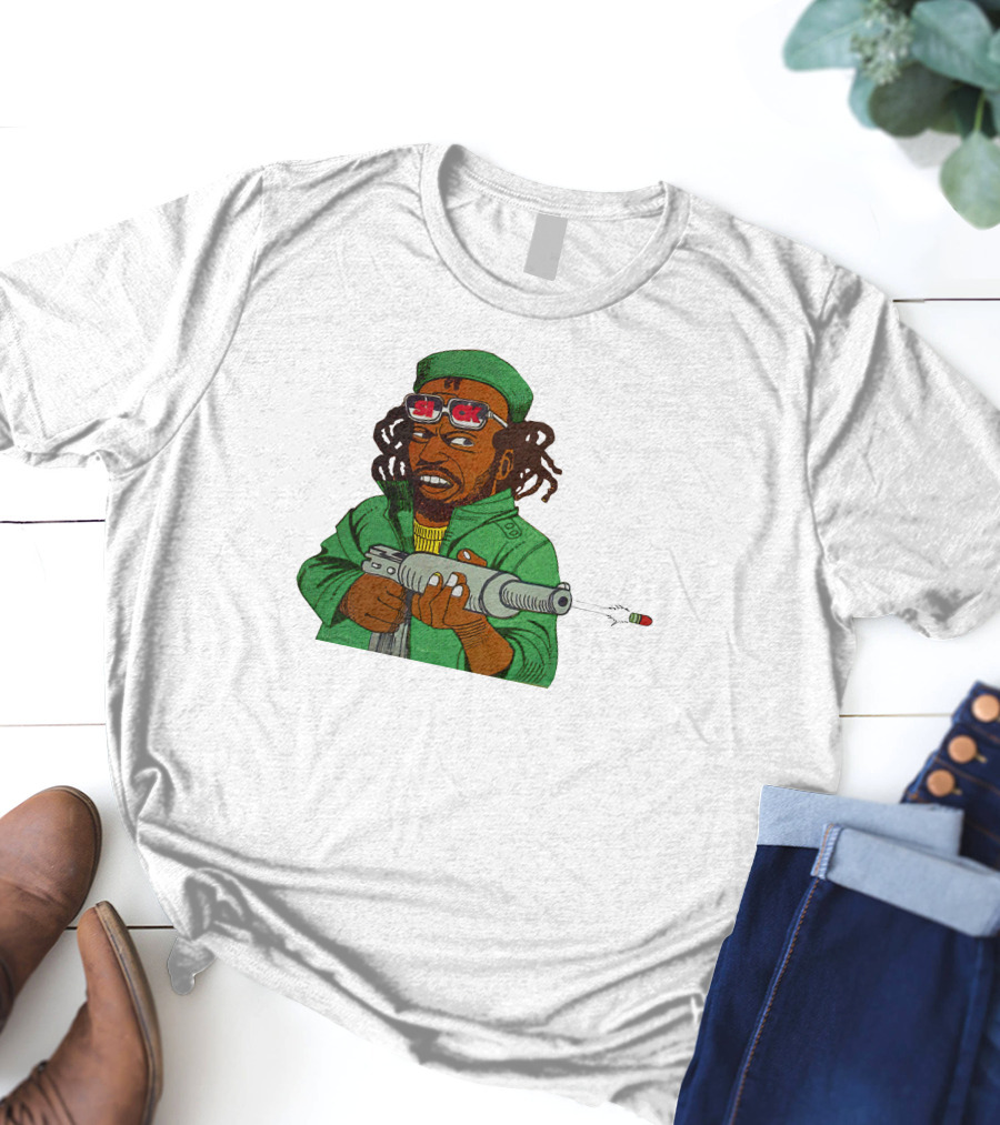 Earl Swea Merch Sick Character With Gun And Dreadlocks In Green T-Shirt