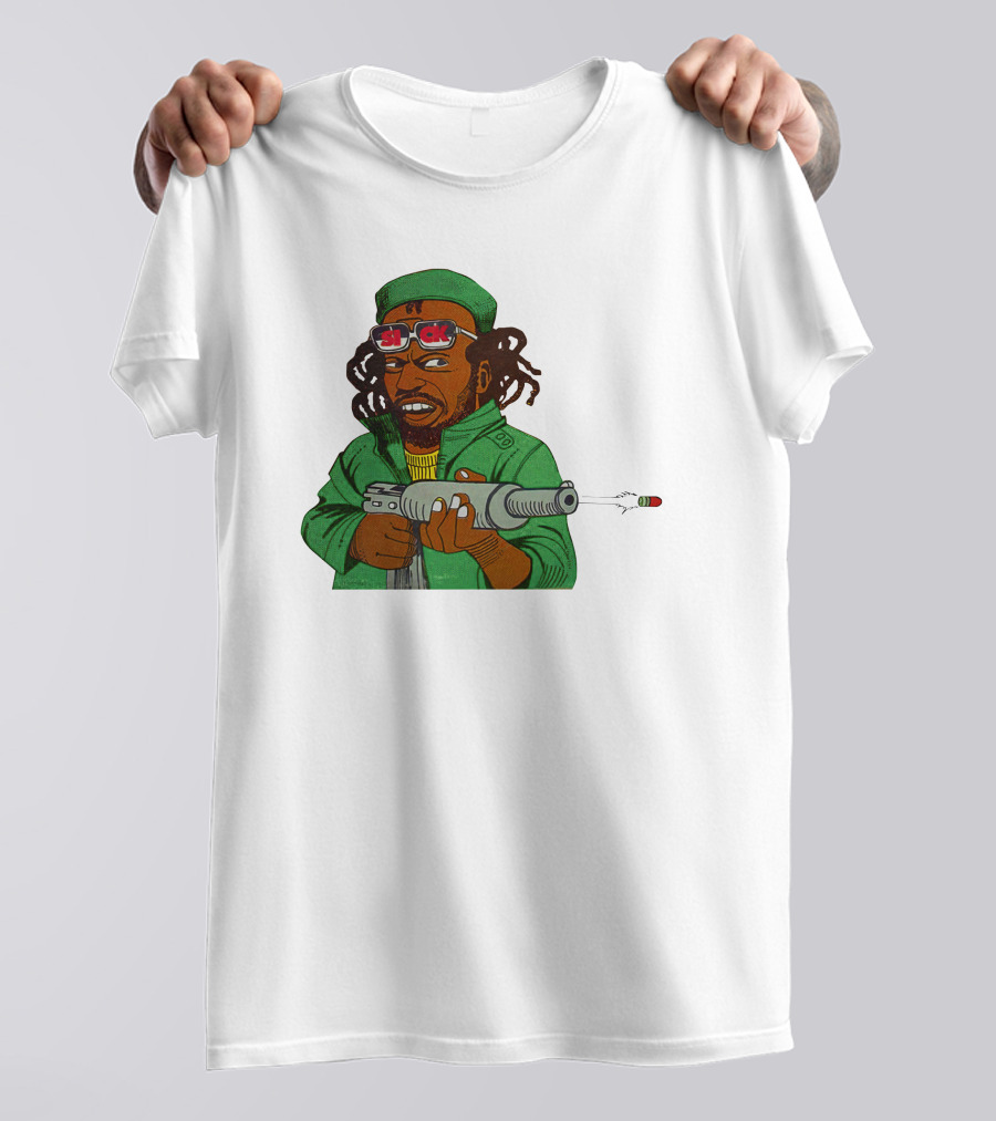 Earl Swea Merch Sick Character With Gun And Dreadlocks In Green T-Shirt