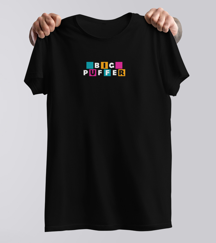 Big Puffer Merch Colorful Block Letters Checkered T-Shirt
