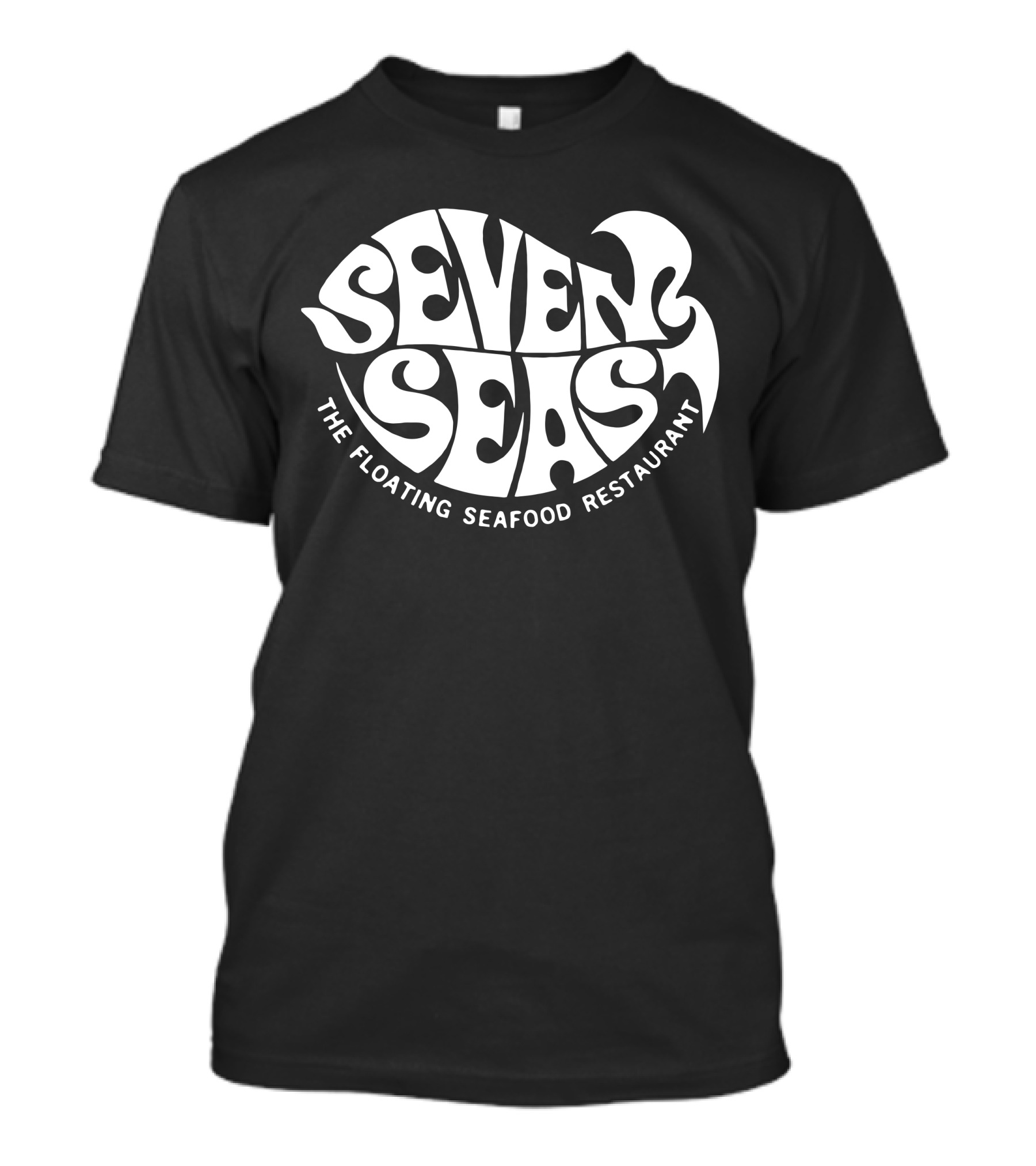 Seven Seas The Floating Seafood Restaurant Retro Psychedelic Typography T-Shirt