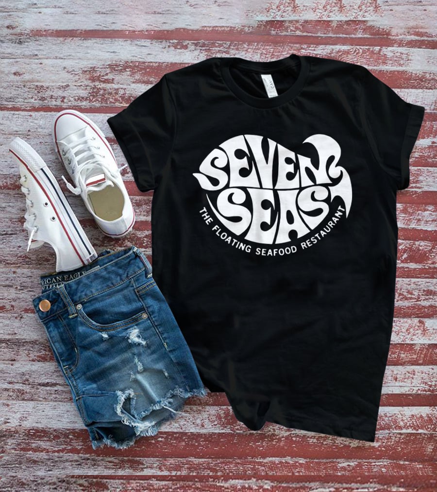 Seven Seas The Floating Seafood Restaurant Retro Psychedelic Typography T-Shirt