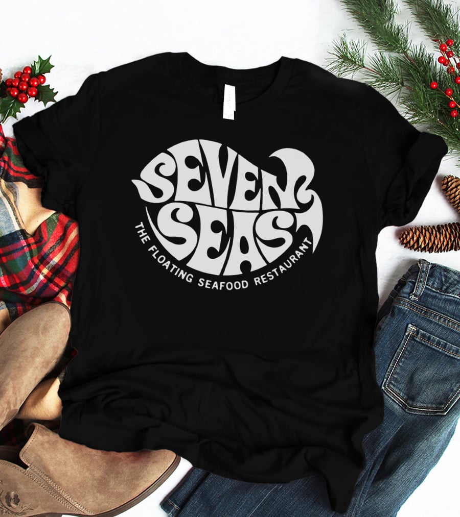 Seven Seas The Floating Seafood Restaurant Retro Psychedelic Typography T-Shirt