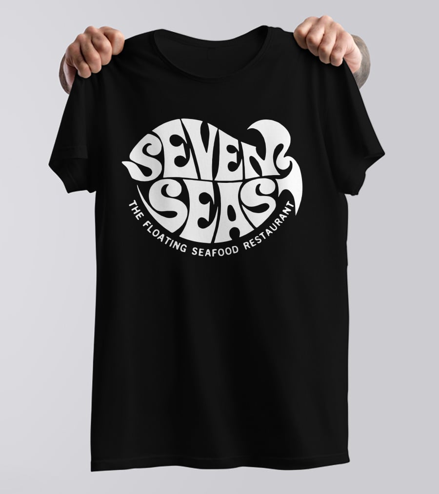 Seven Seas The Floating Seafood Restaurant Retro Psychedelic Typography T-Shirt