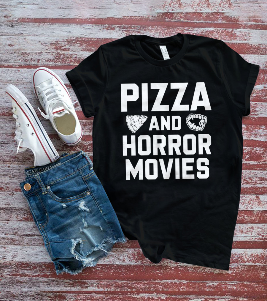 Pizza And Horror Movies Fang Icon Horror Merch T-Shirt