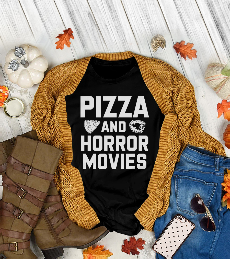 Pizza And Horror Movies Fang Icon Horror Merch T-Shirt