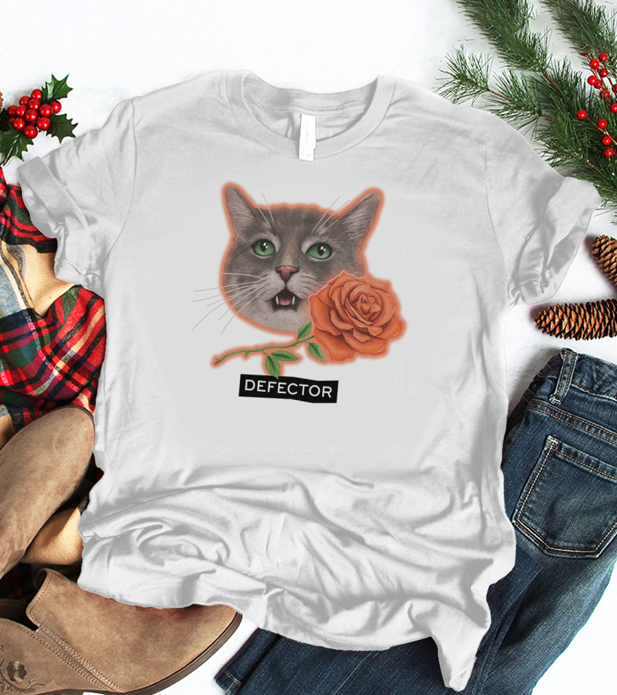 Defector Grey Cat With Orange Rose T-Shirt