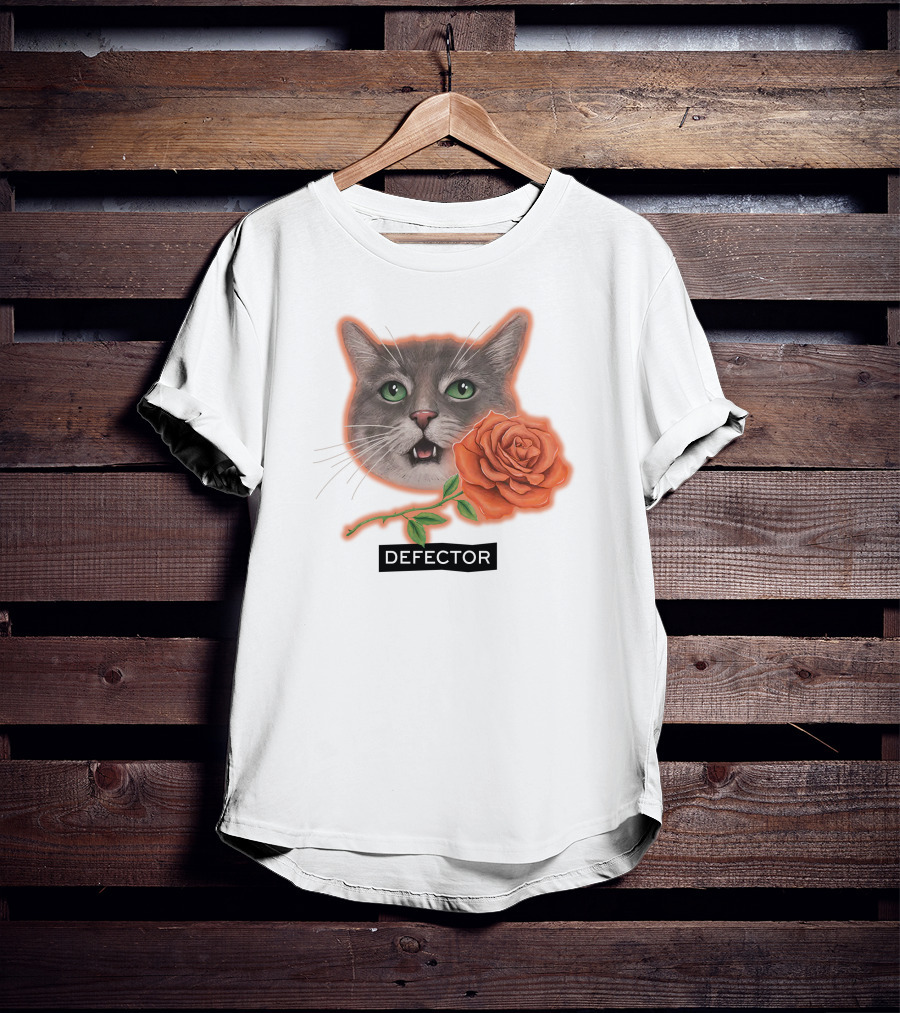 Defector Grey Cat With Orange Rose T-Shirt