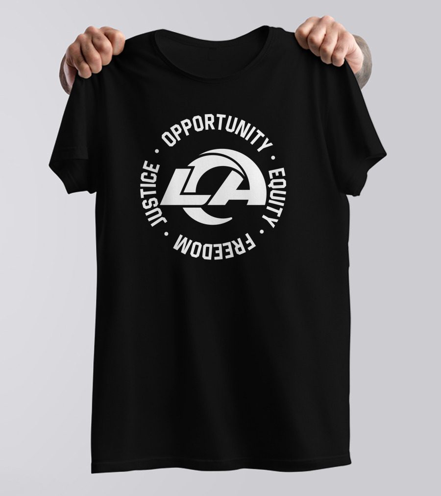 LA Opportunity Equity Freedom Justice Multicolor Block Text T-Shirt