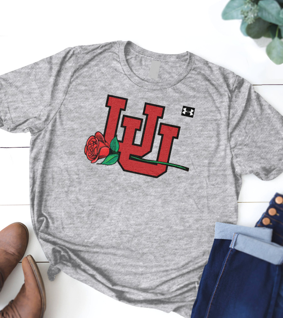 Utah Utes Interlocking Logo With Rose Under Armour Football T-Shirt