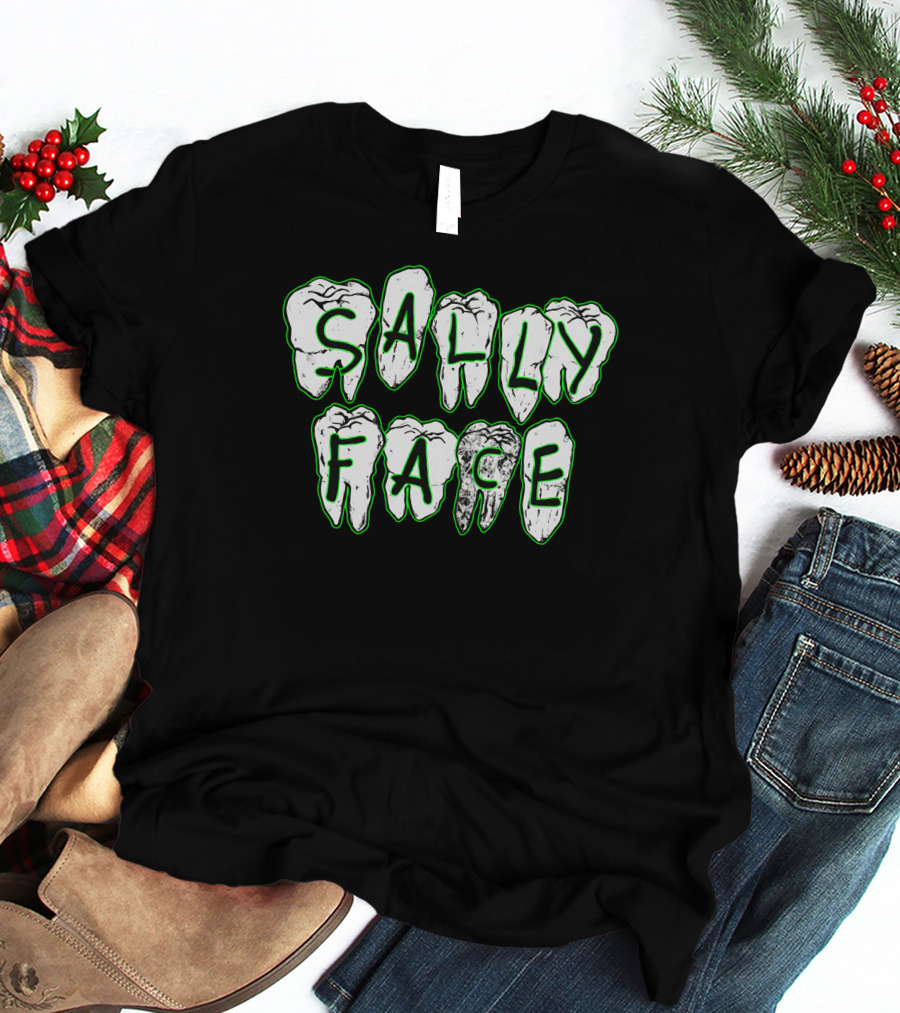 Sally Face Teeth Graphic Horror Letters T-Shirt