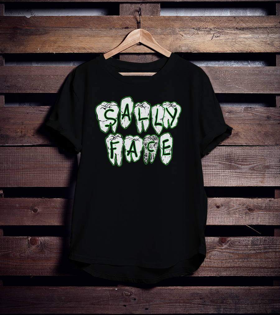 Sally Face Teeth Graphic Horror Letters T-Shirt