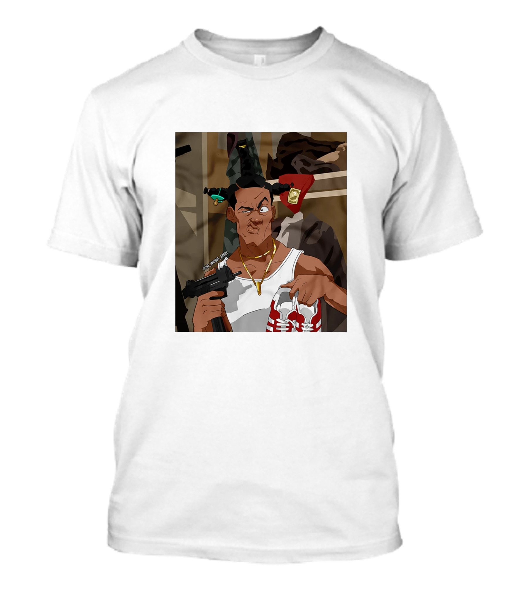 Loc Dog Mens Society Parody Character Holding Sneakers And Gun T-Shirt