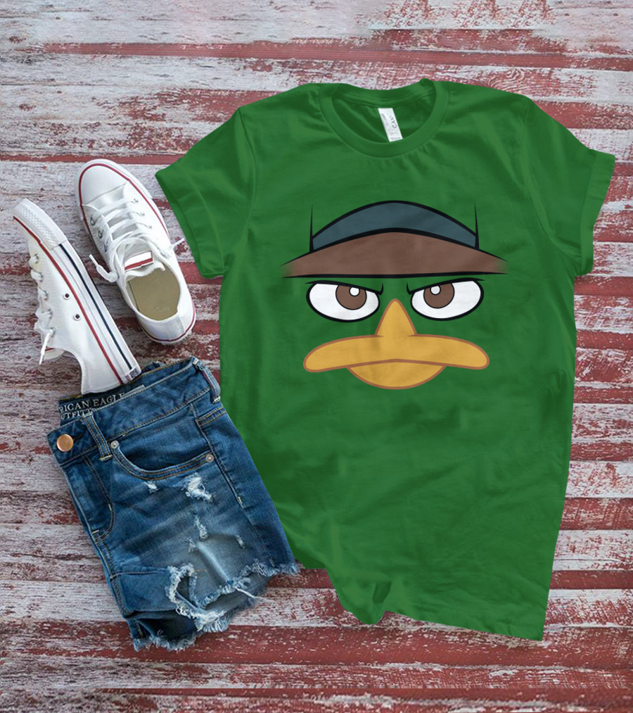 Agent P Perry The Platypus Face Green Hat Eyes Beak T-Shirt