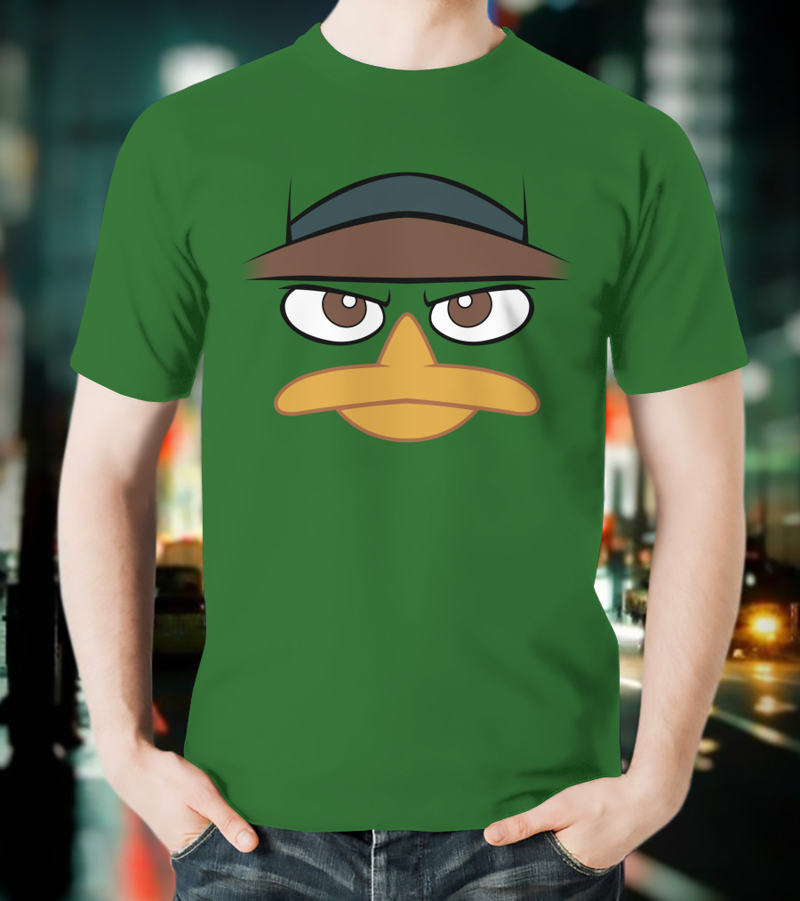 Agent P Perry The Platypus Face Green Hat Eyes Beak T-Shirt