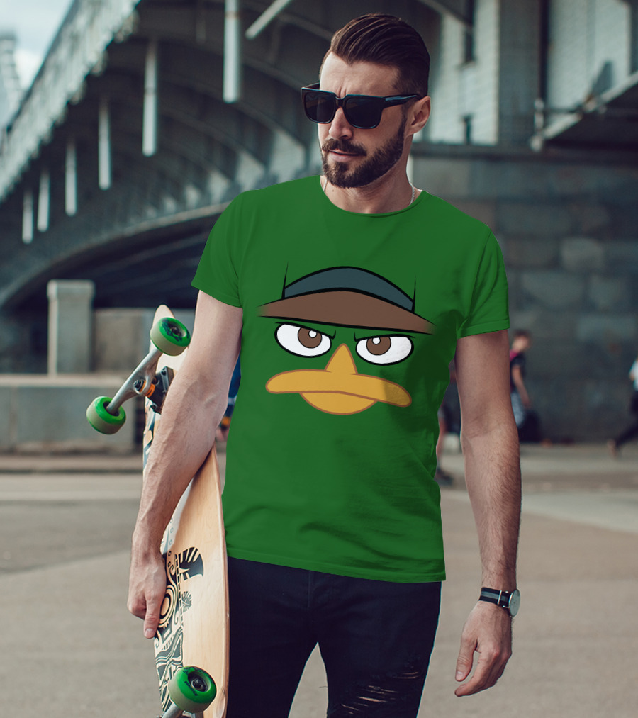 Agent P Perry The Platypus Face Green Hat Eyes Beak T-Shirt