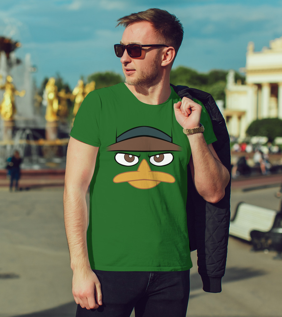 Agent P Perry The Platypus Face Green Hat Eyes Beak T-Shirt