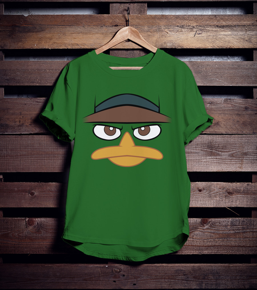 Agent P Perry The Platypus Face Green Hat Eyes Beak T-Shirt