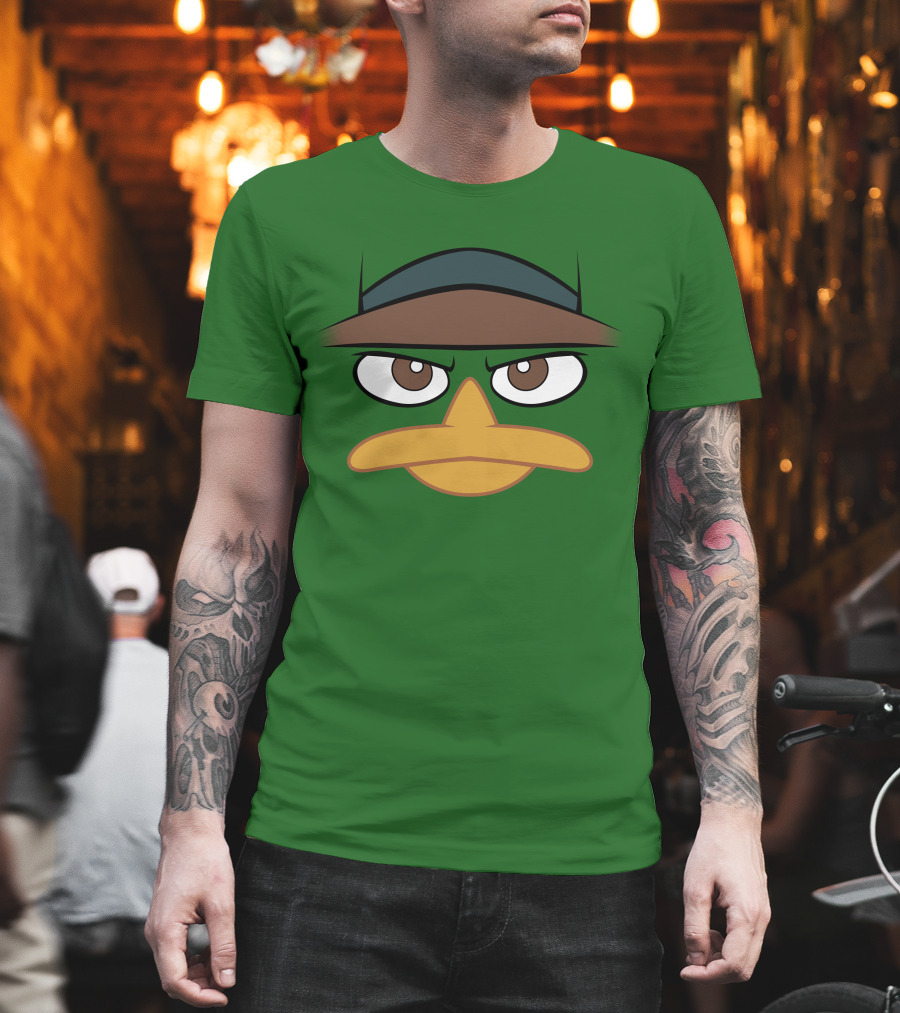 Agent P Perry The Platypus Face Green Hat Eyes Beak T-Shirt