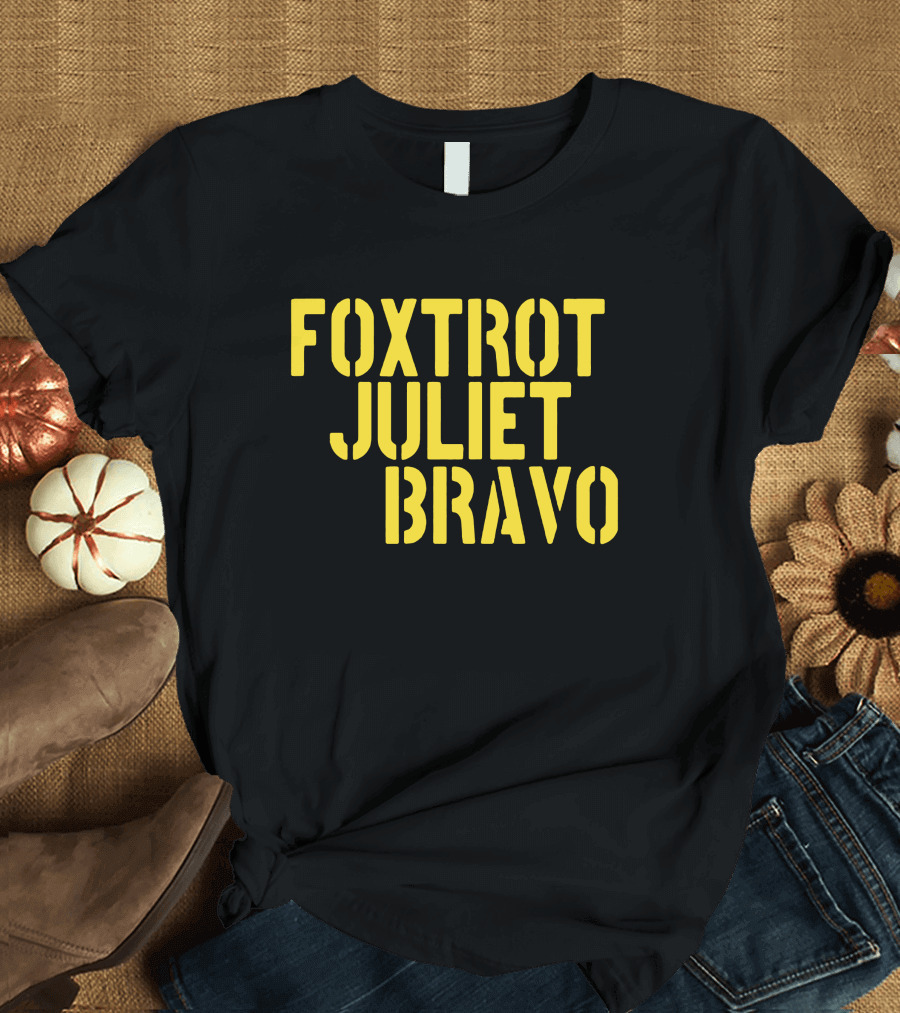 Foxtrot Juliet Bravo Military Style Yellow Text Longsleeve T-Shirt