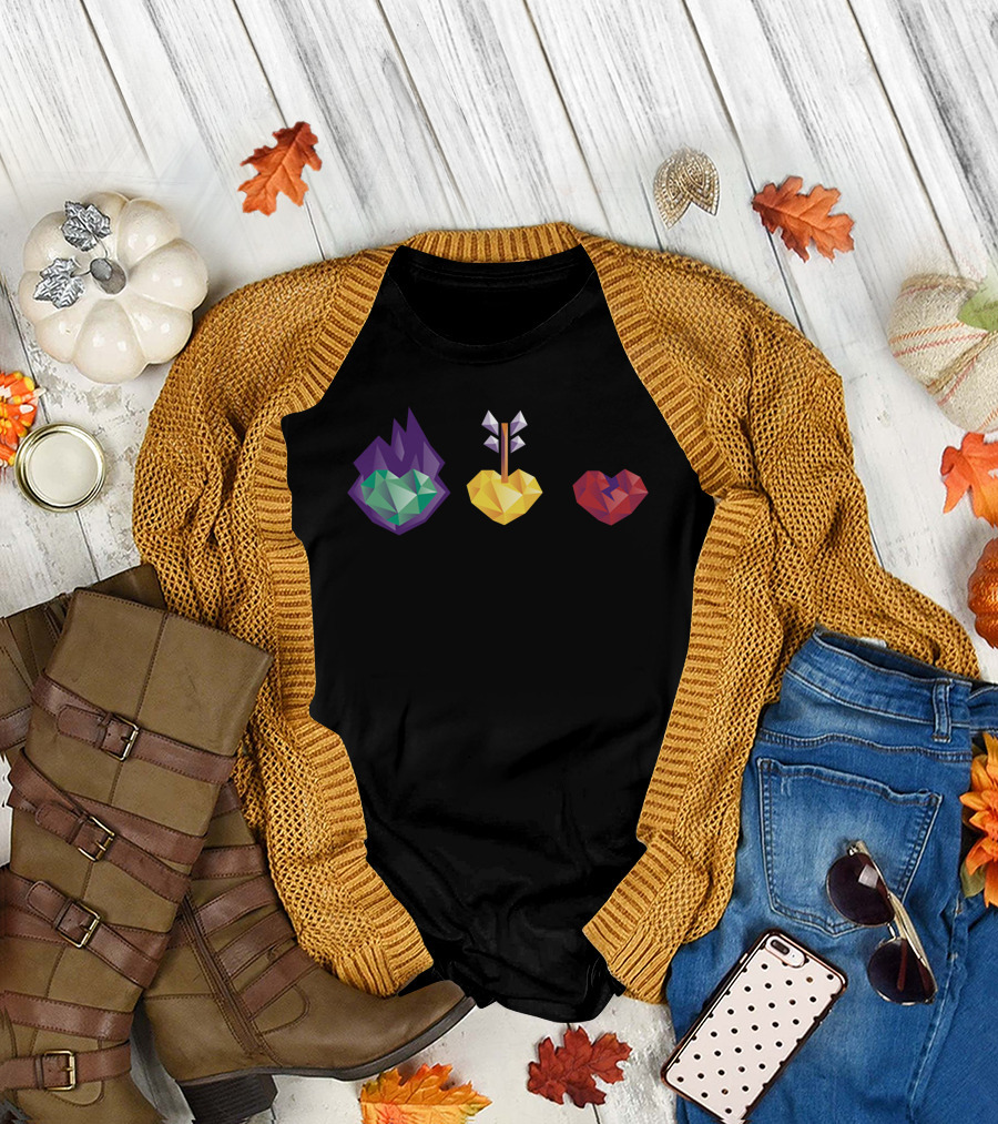 3 Lives Gem Hearts With Flame Arrow And Crack T-Shirt