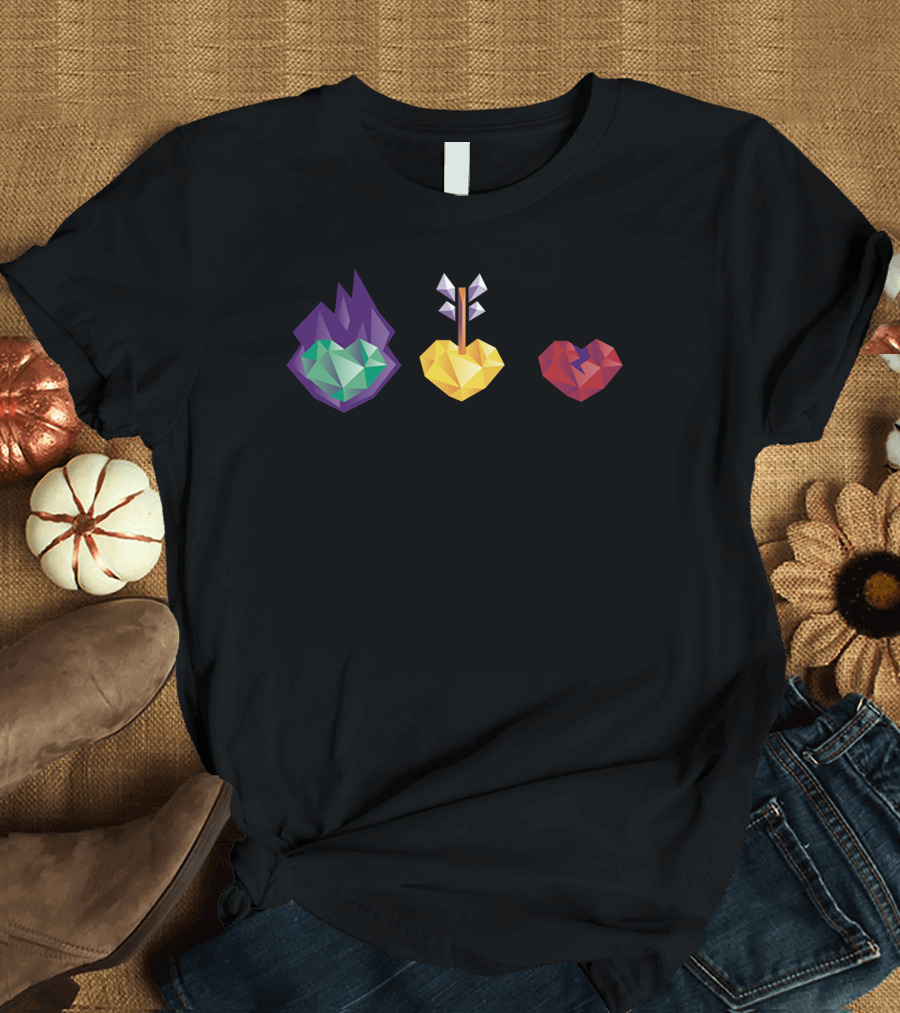 3 Lives Gem Hearts With Flame Arrow And Crack T-Shirt