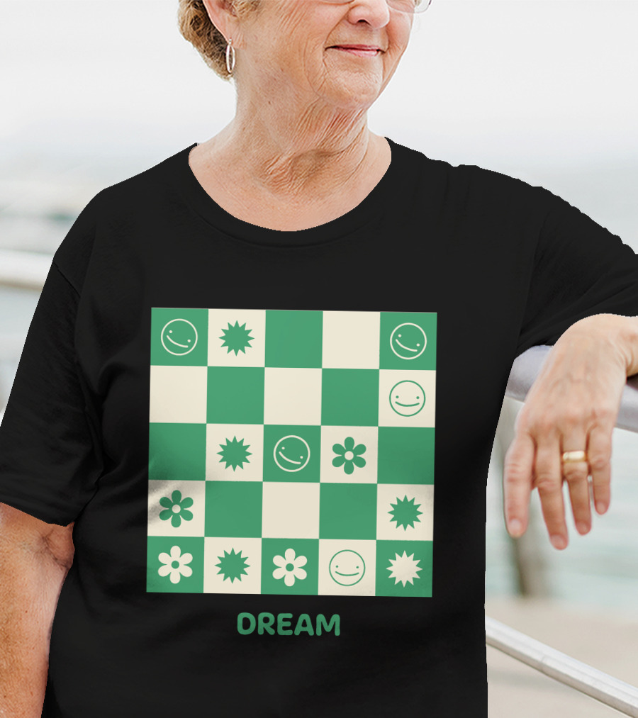 Dream Smiley Flower Checkered T-Shirt