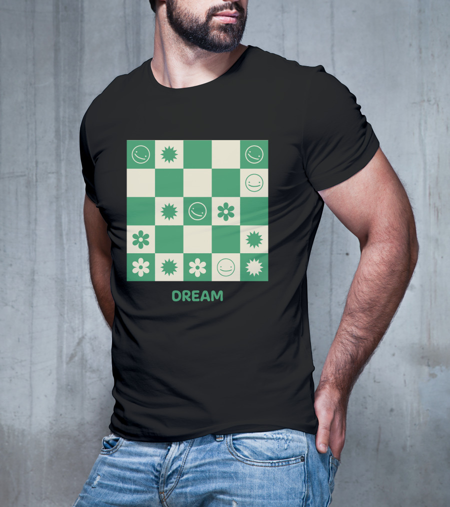 Dream Smiley Flower Checkered T-Shirt