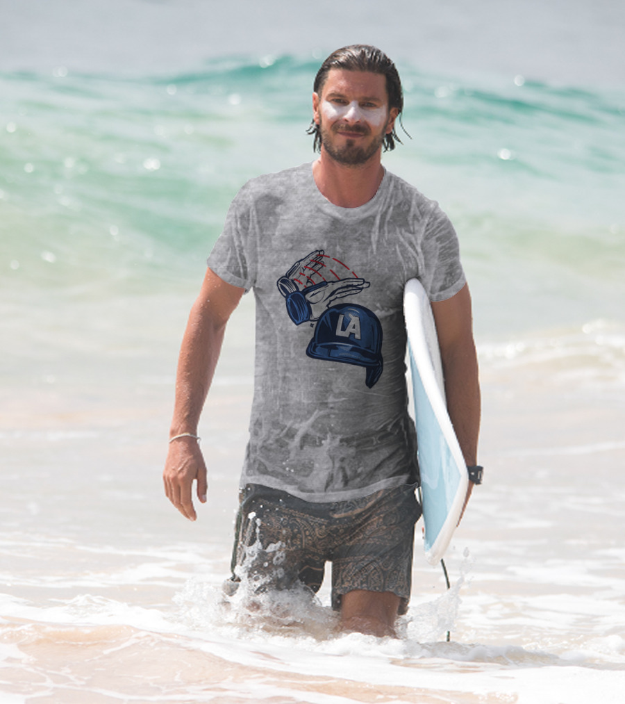 LA Dodgers Dunk On Helmet Gloves Baseball Catcher T-Shirt