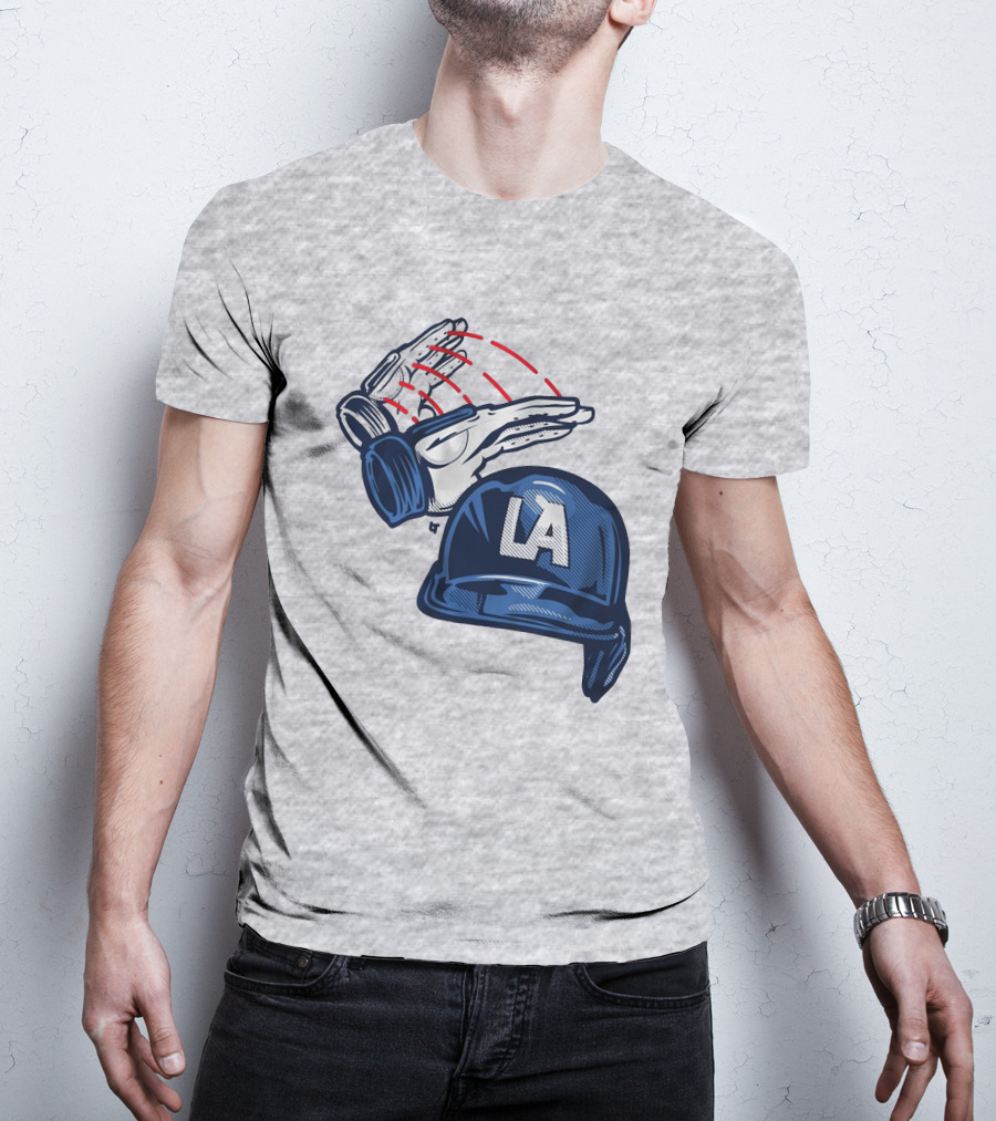 LA Dodgers Dunk On Helmet Gloves Baseball Catcher T-Shirt