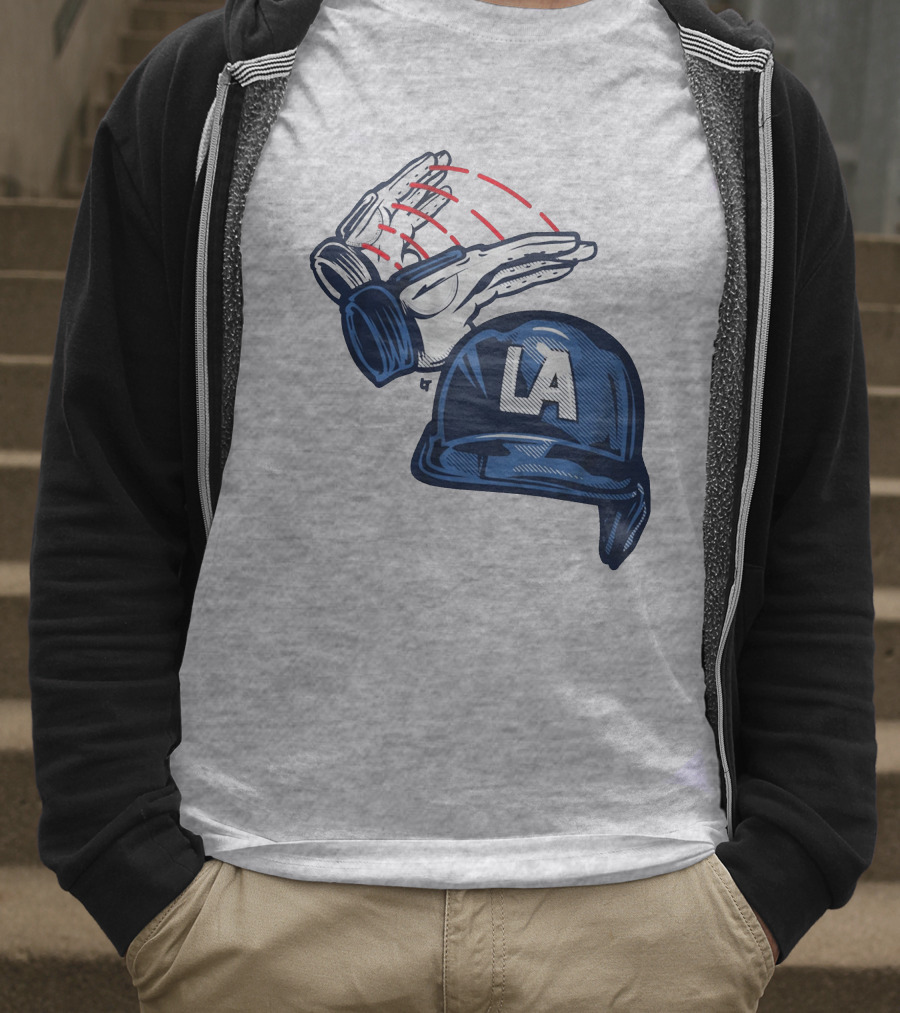 LA Dodgers Dunk On Helmet Gloves Baseball Catcher T-Shirt