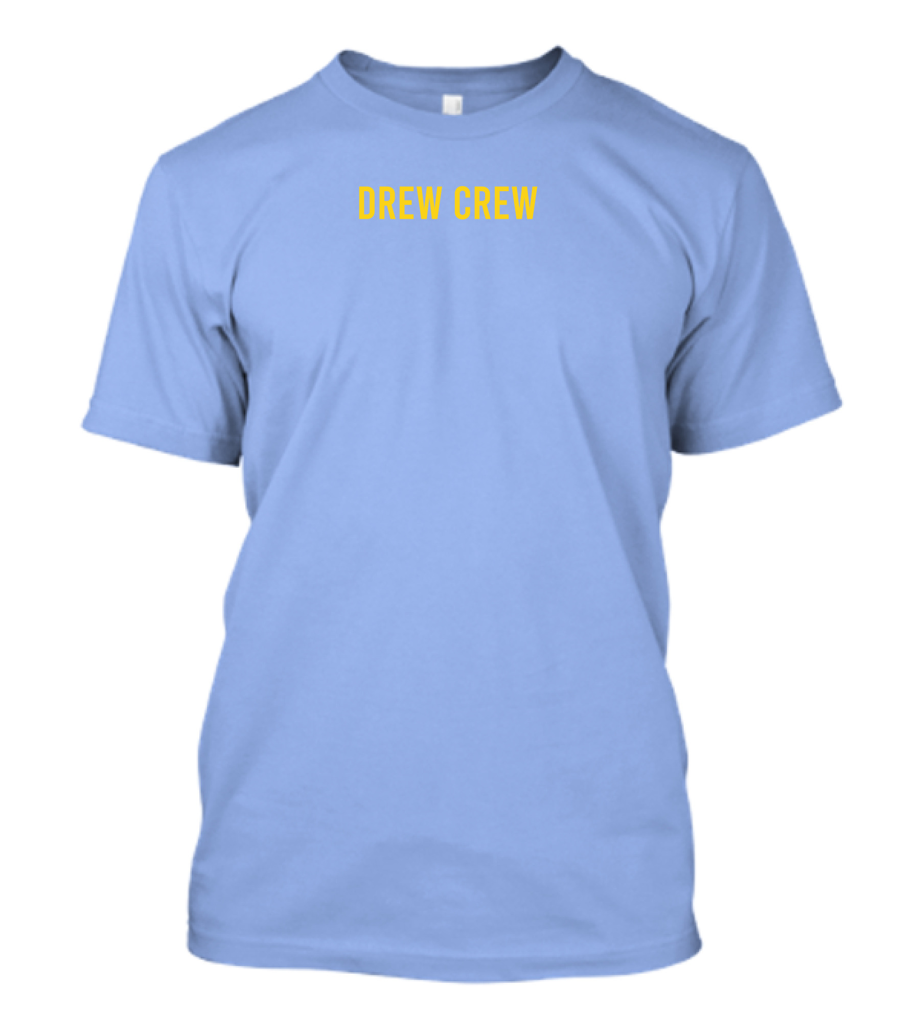 Drew Crew Merch Yellow Text Blue Background T-Shirt