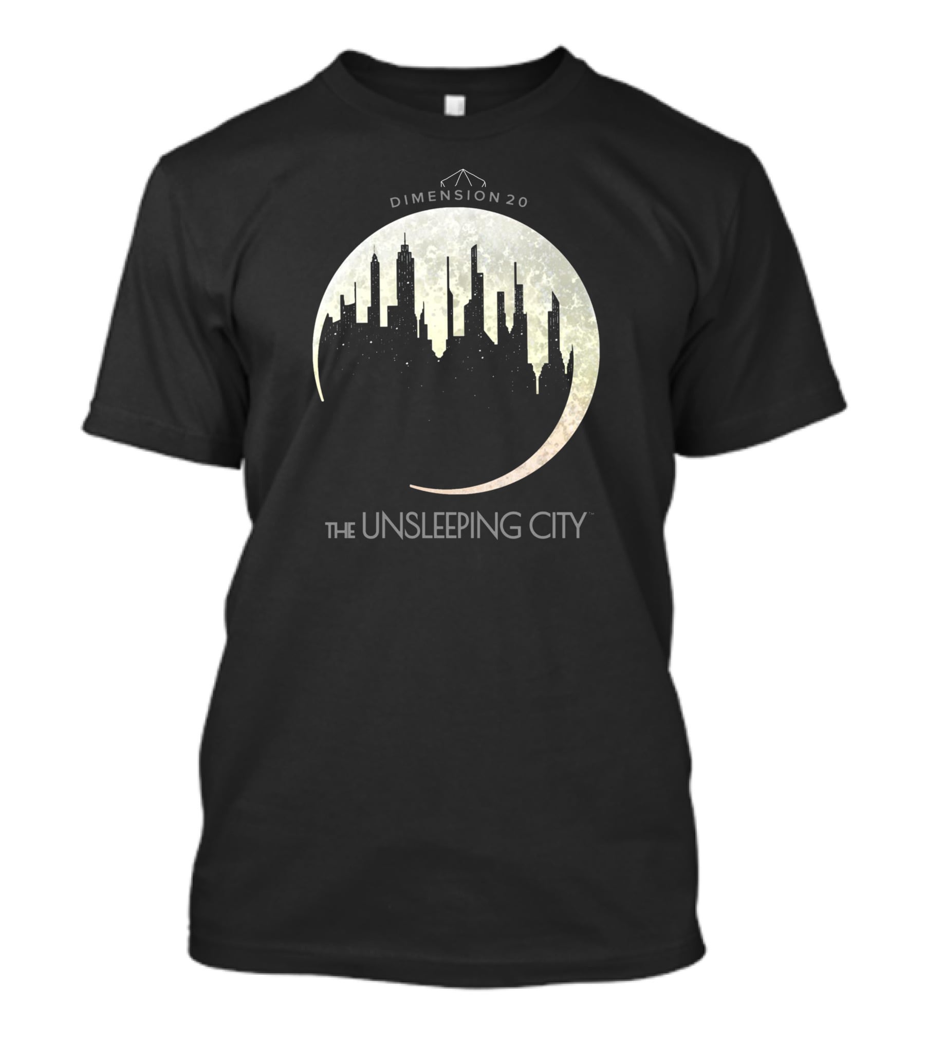 Dimension 20 The Unsleeping City Moon Skyline T-Shirt