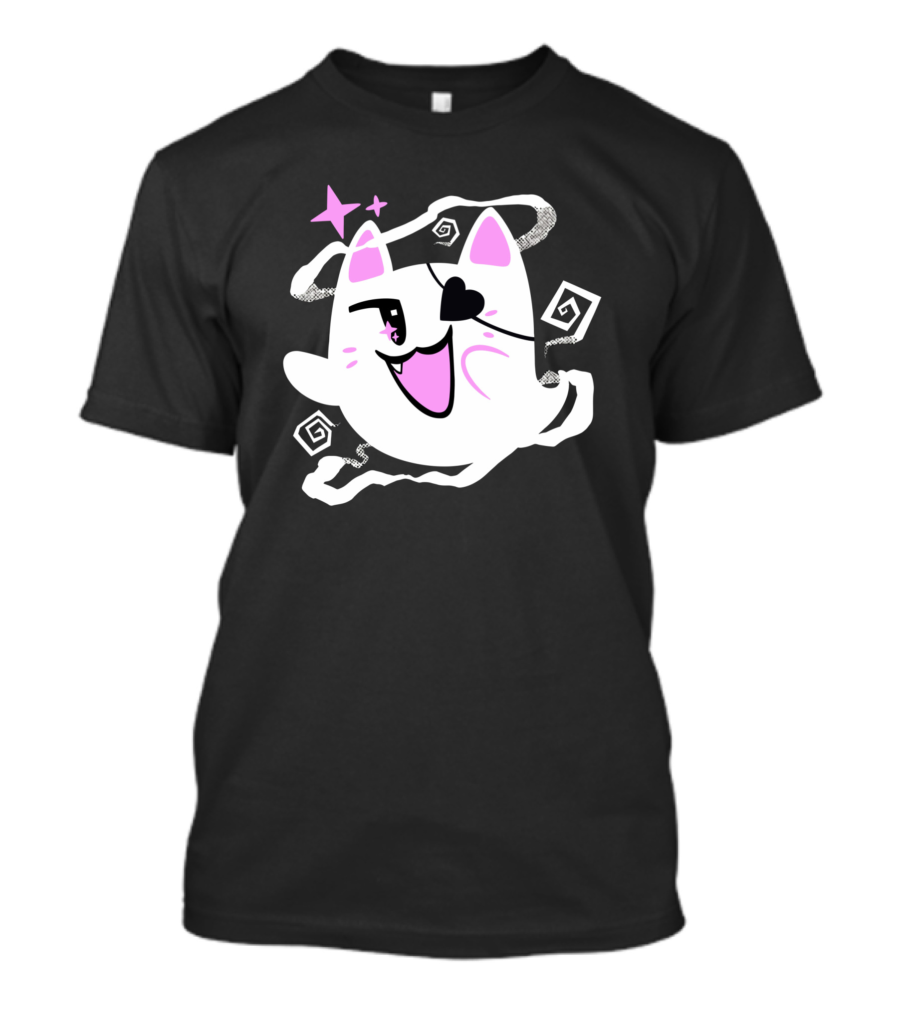 Sharkrobot Merch Goro Is Here Ghost Cat With Heart Eye And Spiral Stars T-Shirt