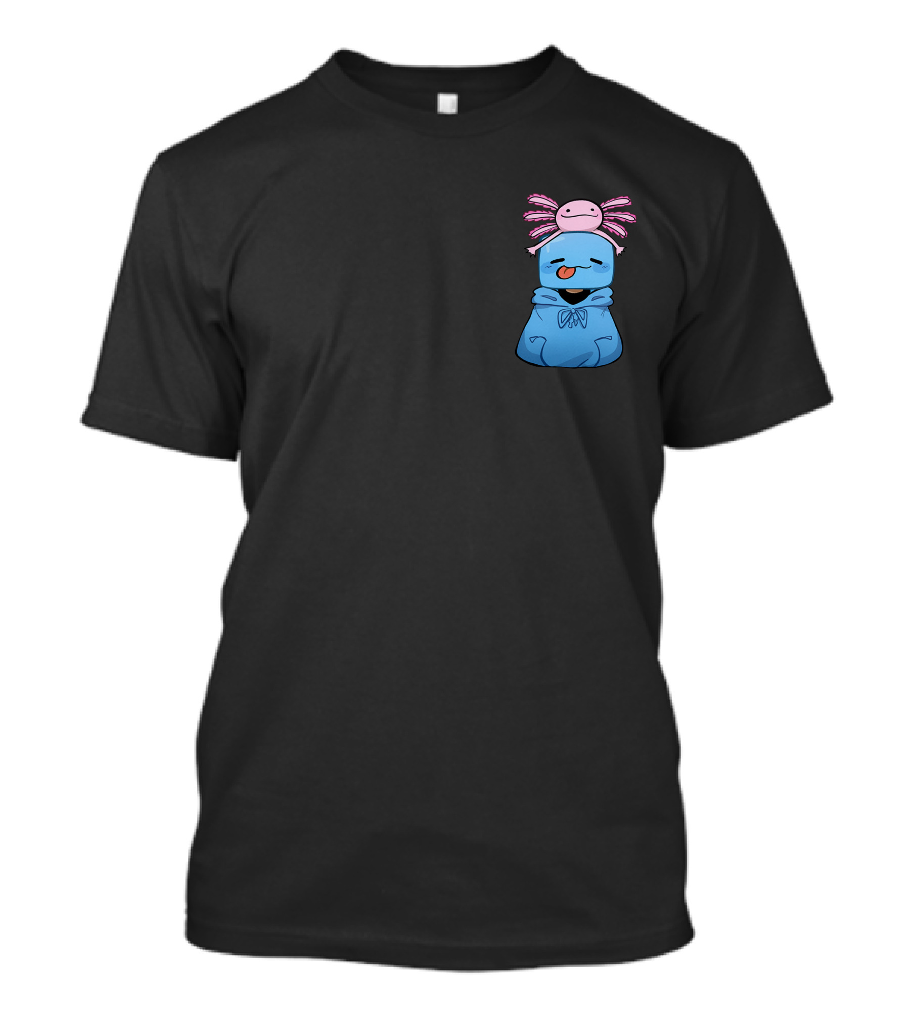 Skeppy Merch Skeppy Axolotl Cute Blue Hoodie With Pink Axolotl On Head T-Shirt
