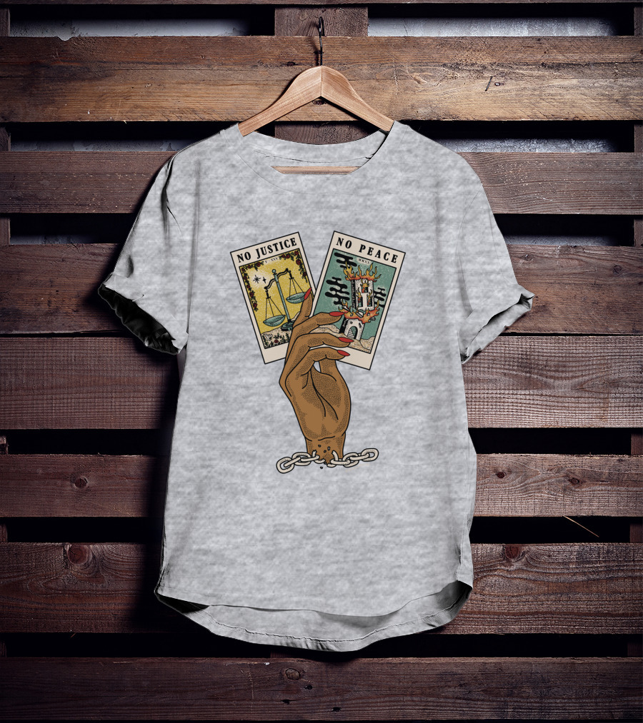 No Justice No Peace BLM Tarot Card With Scales And Tower Imagery In Hand With Broken Chains T-Shirt