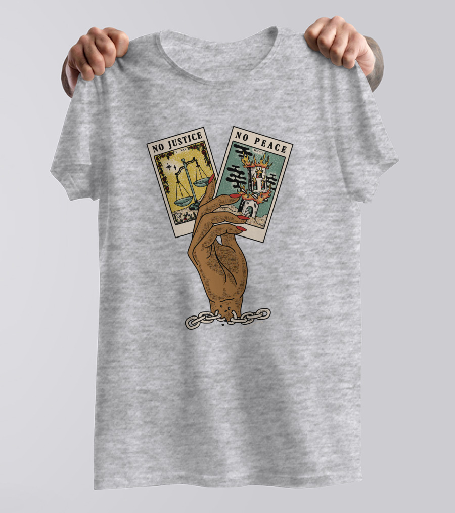 No Justice No Peace BLM Tarot Card With Scales And Tower Imagery In Hand With Broken Chains T-Shirt