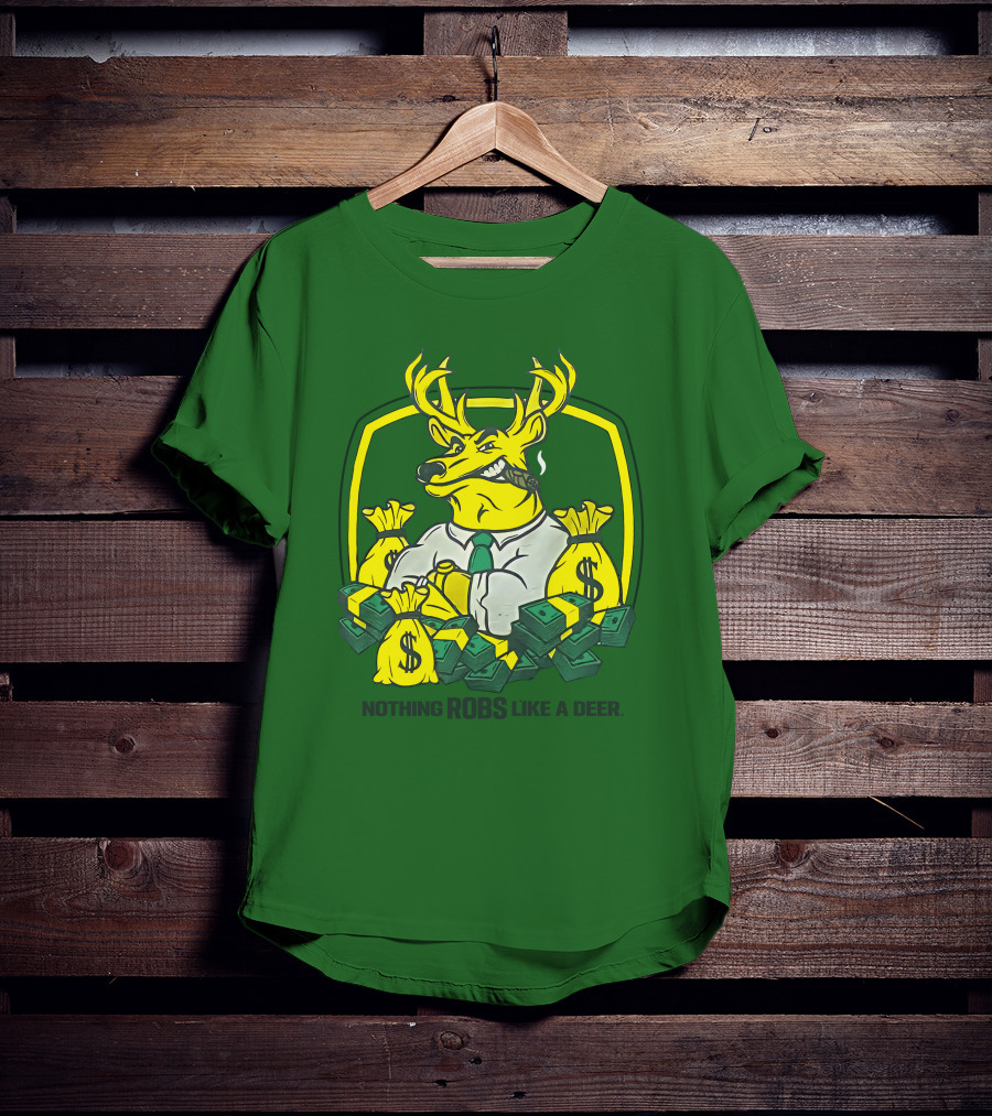 Jonah Furman Smoking Cartoon Business Deer Holding Cash Nothing Robs Like A Deer T-Shirt
